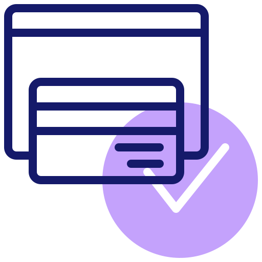 Illustration of stacked report cards with a purple tick.