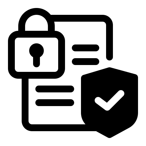 Line icon of a locked document with a shield and tick.