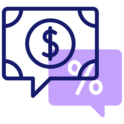 Illustration of a banknote with a dollar sign beside a percentage speech bubble.