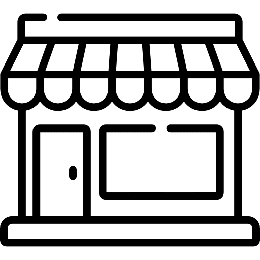 Line icon of a shop front with an awning.