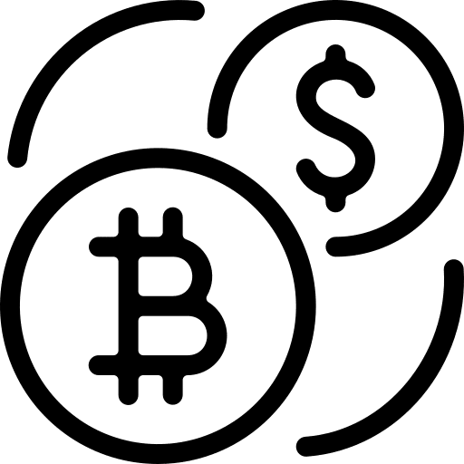 Line icon of Bitcoin and dollar coins overlapping.