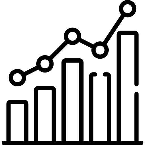Line icon of a bar chart with a rising trend line.