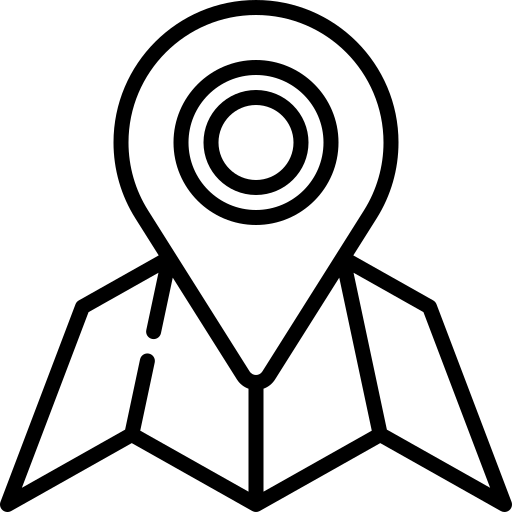 Line icon of a map pin on a folded map.