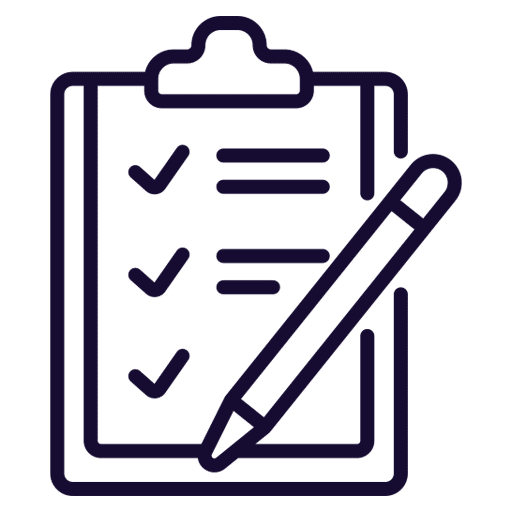 Line icon of a clipboard checklist with a pencil.